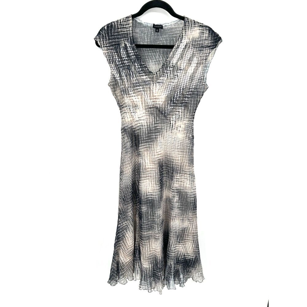 KOMAROV Gray Tie Dye Textured V-Neck Lightweight Midi Slip Dress Size Small
